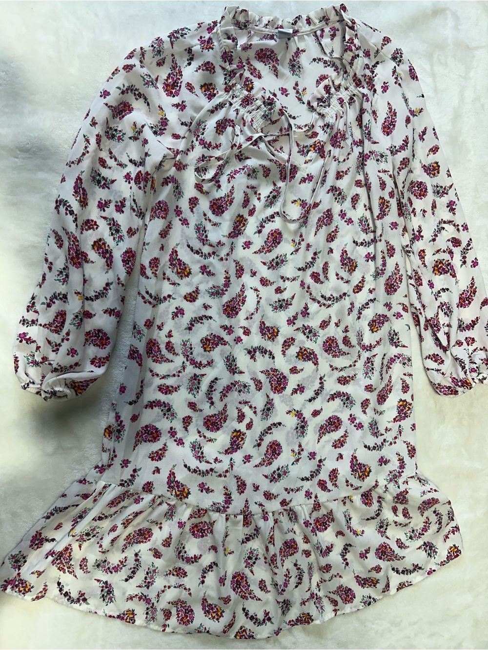 Old Navy White Dress with Pink Paisley Floral Print